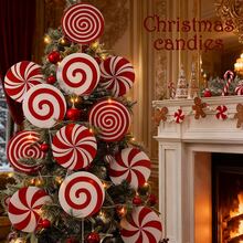 4 Holiday Christmas Tree Decorations, Red And White Mint Candy Bar Design, 7.9 Inches, Durable Plastic Material, Washable, Cute Candy Selection Decorations, Christmas Tree Top, Family Office, Holiday Party Decoration, Suitable For Home, Office And Party Decoration - Multicolor - View 3