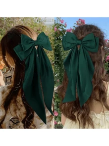 Bộ 1/5/10/20 chiếc kẹp tóc nơ cỡ lớn, phụ kiện tóc màu xanh lá cây thanh lịch và dễ thương, phù hợp cho sử dụng hàng ngày, dự tiệc, quà tặng Giáng sinh. - Màu xanh lá cây đậm - Xem 4