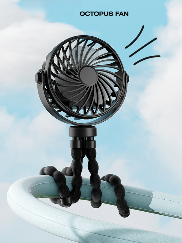 Ventilador portátil USB con forma de pulpo de 500mAh - Ventilador de clip sin manos para cochecito con 3 velocidades para bebé, actividades interiores y exteriores