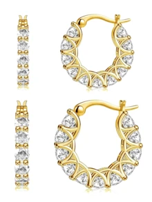 2 perechi de cercei cu zirconii cubici și cercei din aur de 14k, cercei hipoalergenici cu diamante pentru femei, potriviți pentru purtare zilnică și cadouri