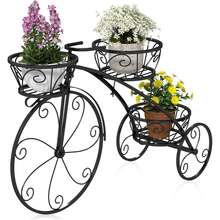 Plant Shelf In Bicycle Motif, Flower Shelf With 3 Levels, Metal Flower Stand, With Handle, Free Standing, For Indoor And Outdoor Use, For Garden, Balcony And Terrace, Black - 黑色 - 查看 1