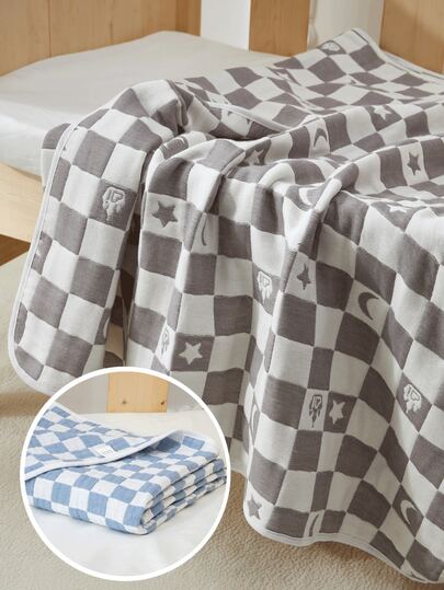 بطانية طفل معتمدة من Oeko-Tex، بنمط مربعات جاكارد، لف الرضيع، ناعمة ومريحة وقابلة للتنفس، مناسبة للمواليد في جميع الفصول