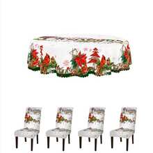 1/4/5/6/35 件圣诞雪屋、驯鹿、圣诞老人、圣诞树图案装饰数码印花桌布和椅套套装 - 室内家具桌防尘可洗桌布，适用于室内餐厅装饰、家庭聚会、礼物、节日派对 - 08 - 查看 18