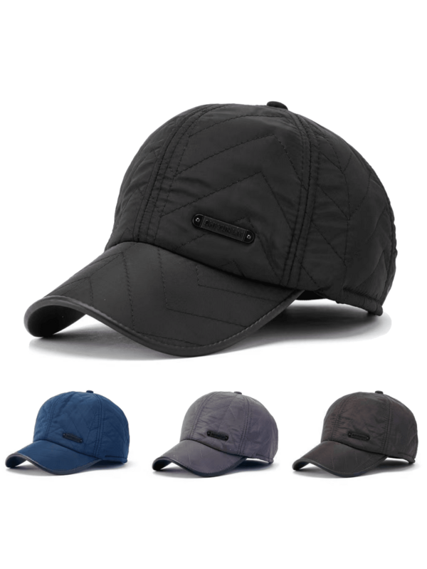 1 pieza Gorra de béisbol acolchada de nailon para hombres con orejeras plegables ocultas, sombrero deportivo de estilo para otoño e invierno, resistente al viento, ajustable, con costuras texturizadas y detalles de logotipo, accesorio versátil para el transporte diario, senderismo y salidas casuales