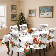 1/4/5/6/35 件圣诞雪屋、驯鹿、圣诞老人、圣诞树图案装饰数码印花桌布和椅套套装 - 室内家具桌防尘可洗桌布，适用于室内餐厅装饰、家庭聚会、礼物、节日派对 - 08 - 查看 3
