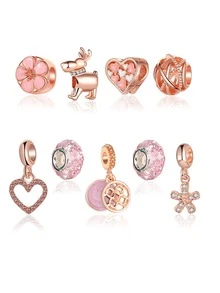 9 Stücke/Set Vintage Europäischer & Amerikanischer Stil, Multistil-Set, exquisite & vielseitige süße Blumen, Schneeflocken, kutschenförmige Polymer-Ton-Perlen-Anhänger, DIY Schmuckherstellung, Halskette, Armband, Schmuckzubehör