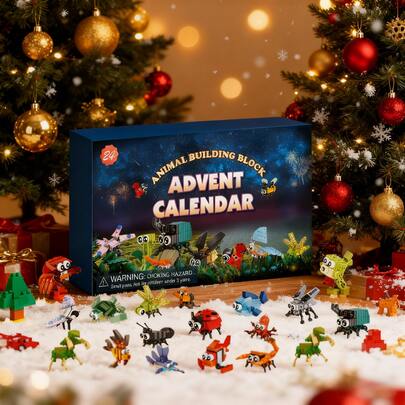 Christmas Advent Calendar With Insect & Marine Animal Building Blocks, 24 Days Of Educational Assembly Toys For Holiday Gifting - 1 Set
