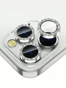 一套闪光钻石水钻相机镜头保护膜，适用于 12/12 Mini/12 Pro/12 Pro Max、 13/13 Mini/13 Pro/13 Pro Max、 11/11 Pro/11 Pro Max、 14/14 Puls/14 Pro/14 Pro Max、 15/15 Puls/15 Pro/15 Pro Max，镶嵌仿钻装饰相机盖钢化玻璃保护膜，彩色仿钻 - 銀色 - 查看 9