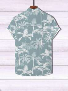 Mature Vacation Palm Tree Print Short Sleeve Casual Shirt - White - View 2