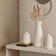 1pc/Set Vase Set - 3 Small Vases For Decor, Modern Bohemian Style Rustic Home Decor, Reeds & Dried Flowers Vase, Creative Stand, Suitable For Table, Bookshelf, Entryway - Retro Morandi Vase Set, Craft Display, TV Cabinet Soft Decor, Beige Vase, Fresh Flower Gift, Birthday Graduation Gift - White - View 4