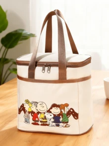 SNOOPY Insulated Meal Bag - Large: Oxford Cloth Waterproof Exterior, Aluminum Foil Thermal Lining, Double-Zipper Design, 5H+ Food Warmth, Durable & Easy to Clean, Family & Office Lunch, Picnic & Daily Use, Perfect for Family Gatherings, Office Break, Family & Office Lunch, Picnic & Daily Use, Perfect for Family Gatherings, Office Breaks & Outdoors Office Break - 史努比餐包-大號 - 查看 3