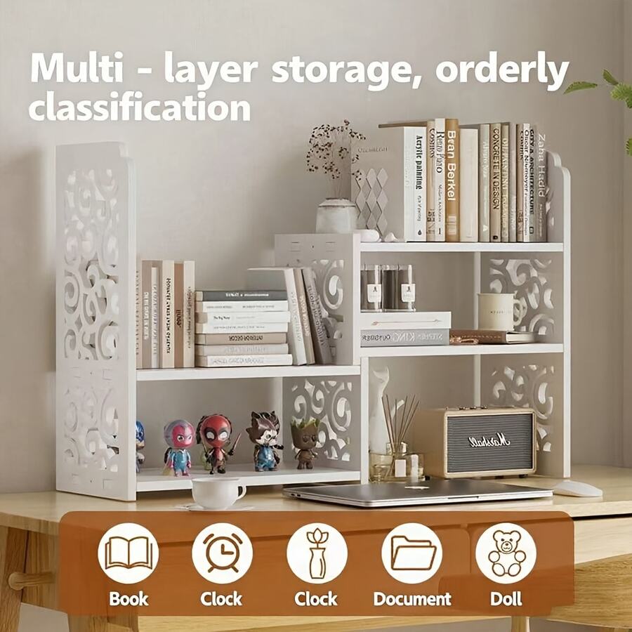 Corner Desk Organizer, Equipped With An Adjustable Study Bookshelf For Books, Documents And Office Supplies. Space-Saving Multi-Functional Storage Rack, Nail Board Design, Expandable Width, Durable Metal Frame - A - View 1