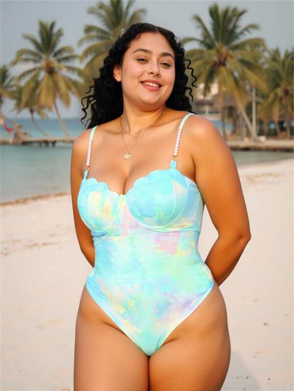 Swim Mod بدلة سباحة قطعة واحدة مزينة بخرز اللؤلؤ ذات حمالات متقاطعة مبطنة للنساء ذوات الحجم الكبير، متعددة الألوان، مناسبة للاستخدام اليومي والعطلات