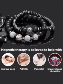 2pcs Magnetic Healing Beaded Bracelet, Helps Relieve Joint Pain, Promote Weight Loss, Healthy Jewelry Therapy, Improve Sleep, Suitable For Men And Women, Christmas Gift (Comes With Jewelry Storage Bag)