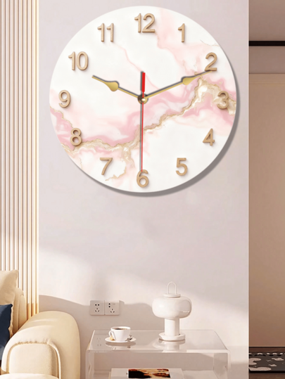 Pc 10 Inch/12 Inch 2D Flat Roze Marble Texture Pattern Silent Klok Wooden Theme Wand Clock, Living Room, Bedroom, Kitchen ation, Home Abstract Art Battery Powered (AA Batteries Not Included),