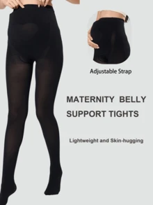 1pc Maternity Solid Black Stirrup Leggings | Adjustable Belly Support, Medium Thickness, Minimalist, Suitable For Spring/Autumn Transition - Black - View 3