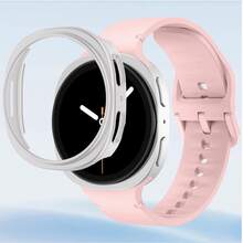 Soft Silicone Watch Band + PC Watch Case Combo Set, Compatible With Samsung Galaxy Watch 8/8 Classic (40mm/44mm/46mm), Sweat-Resistant Flexible Rubber Watch Band, Compatible With Samsung Galaxy Watch 8/8 Classic Smartwatch Accessories, Back To School Essential - Official Light Pink-pink Line - View 12