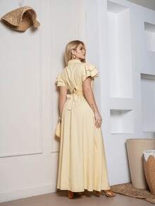 Women's Modest Ruffle Sleeve Logo Dress - Màu vàng - Xem 2