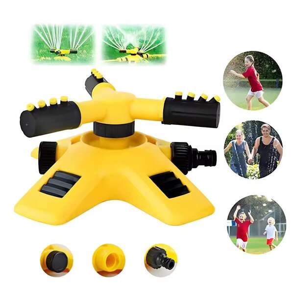 رأس رشاش ثلاثي الاتجاه أوتوماتيكي بزاوية 360 درجة، نظام ري للحديقة والمروج، رشاش مياه كبير المساحة ذو دوران أوتوماتيكي