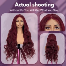 200% 密度蜂蜜金棕色 #BUG 酒红色波浪卷假发 13x4 高清透明蕾丝前假发，彩色假发，波浪卷假发无需胶水，预先拔毛，带婴儿发和自然发际线，100% 巴西原生发 - SBUG - 查看 5