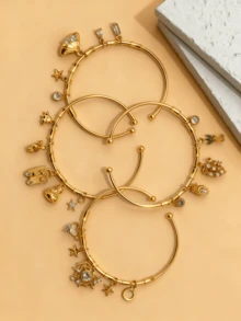 1 pezzo Bracciale regolabile in rame placcato oro 18K, stile bohémien con pendenti a forma di stella, luna, occhio del diavolo, nappina, orso, gioielli punk goth, adatOgnissantilloween, Ringraziamento, feste invernali, ottimo regalo per adolescenti e accessori gioielleria da donna