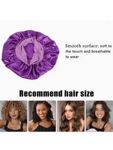 1 szt. Satynowy jedwabny czepek do spania, satynowe jedwabne czepki do włosów dla śpiących kobiet, fioletowy szeroki satynowy czepek do spania z szeroką opaską do włosów kręconych, czepek prysznicowy - Wielokolorowe - Zobacz 1