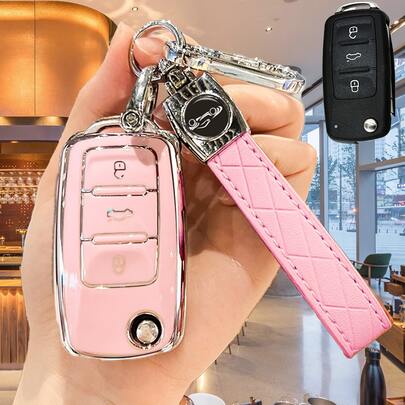 Car Key Holder With Classic PU Keychain, Car Key Protector, Protects Your Car Key, Suitable For Santana, Lavida, Golf Smart Remote Key