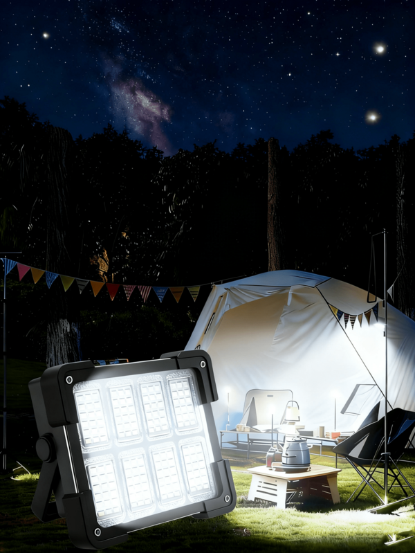 1/2pcs Outdoor Solar Powered Lighting Lamp, Portable LED Handheld Lamp With 144 LEDs, 8 Modes, Sturdy ABS Waterproof Housing, Suitable For Outdoor, Home, Travel, Camping, Fishing And Emergency Lighting, 3*1200mAh Rechargeable Battery For Long-Lasting Illumination, Supports Solar Charging, Type-C And USB Power Bank Charging, Compact Design, High-Quality Solar Power Bank, Essential For Hikers