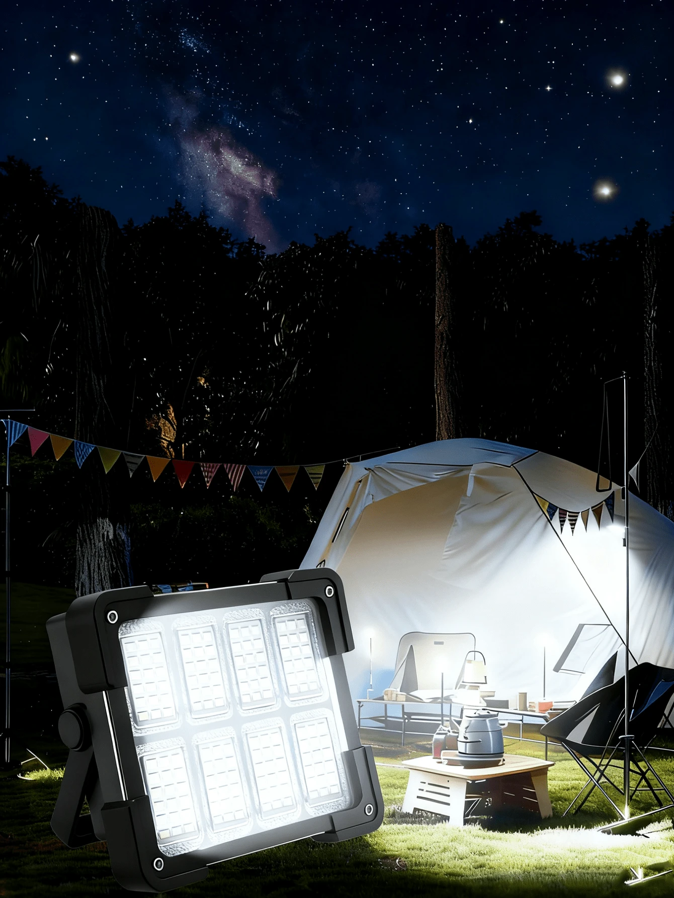 1/2pcs Outdoor Solar Powered Lighting Lamp, Portable LED Handheld Lamp With 144 LEDs, 8 Modes, Sturdy ABS Waterproof Housing, Suitable For Outdoor, Home, Travel, Camping, Fishing And Emergency Lighting, 3*1200mAh Rechargeable Battery For Long-Lasting Illumination, Supports Solar Charging, Type-C And USB Power Bank Charging, Compact Design, High-Quality Solar Power Bank, Essential For Hikers