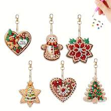 6 piezas Llaveros de arte de diamantes DIY, 4 estilos diferentes para elegir, patrón de muñeco de nieve de invierno, asimétrico de doble cara con rhinestones, efecto exquisito, colgante de mochila, decoración colgante de coche, juego de manualidades de mosaico, decoración de regalo de Navidad y cumpleaños