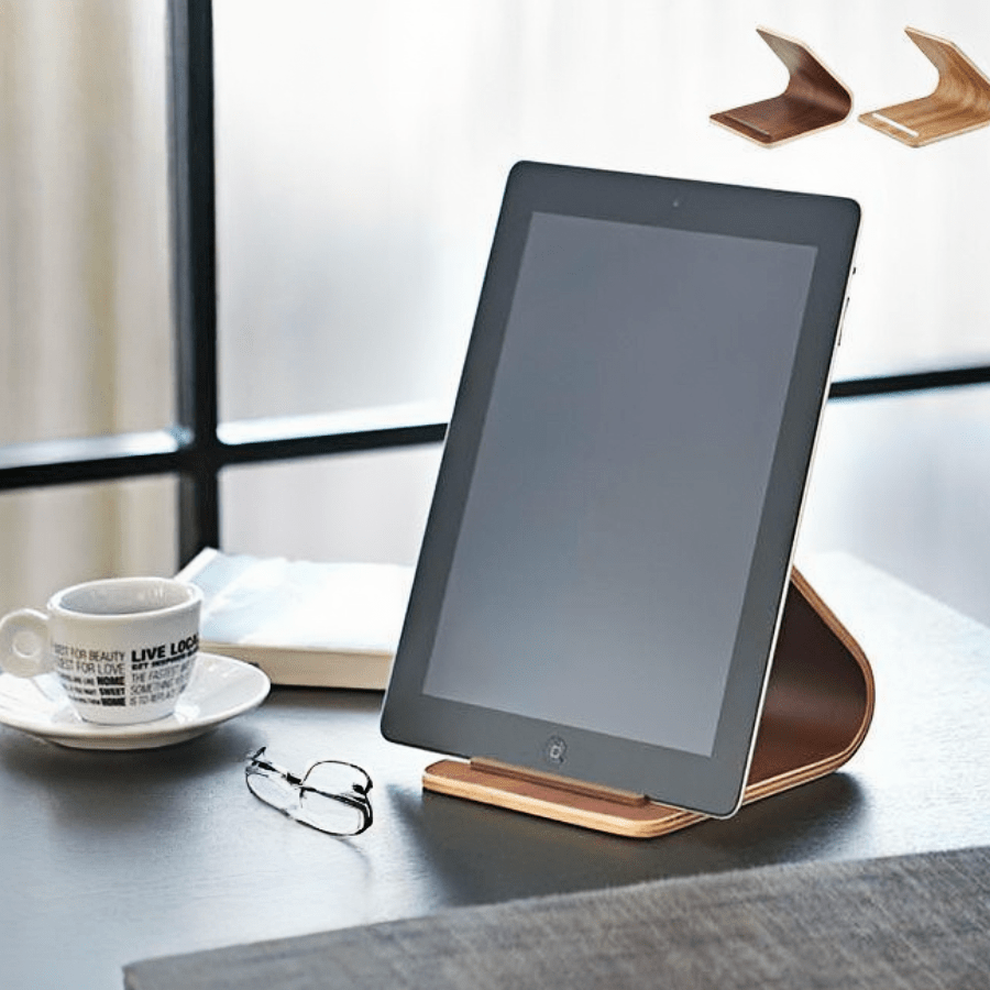 Stylish Tablet Stand, Tablet Rack, Tablet Holder For Tablet PCs, Made Of Bent Wood And Natural Wood
