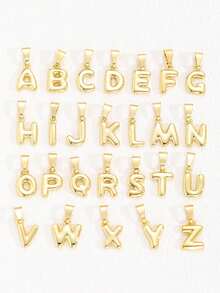 1Pc Fashion Retro Creative Shiny A-Z Initial Pendant Stainless Steel Bead Chain Gold Necklace For Boys And Girls Daily Casual Decorative Necklace Clavicle Chain - Gold - View 5