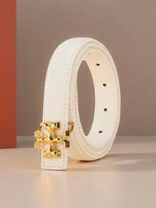 1件时尚女士腰带，采用优质皮革材质，配金色合金扣，可搭配裤子和裙子日常穿着。 - 米 - 查看 8