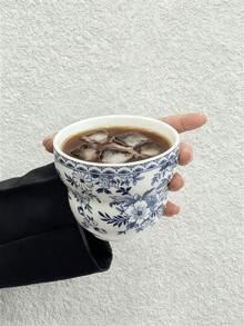 1pc精美青花瓷咖啡杯 小众青花陶瓷杯 特色饮品/冷饮杯 早餐奶杯 客杯 适用于居家 餐厅 咖啡厅 甜品店 聚会 派对 返校 - 藍色 - 查看 4