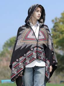 1pc Men's Fashionable Striped Rhombus Pattern Shawl