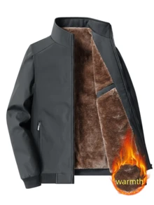 1件男士长袖保暖内衬冬季外套，立领休闲保暖冬季外套 - 灰色 - 查看 2