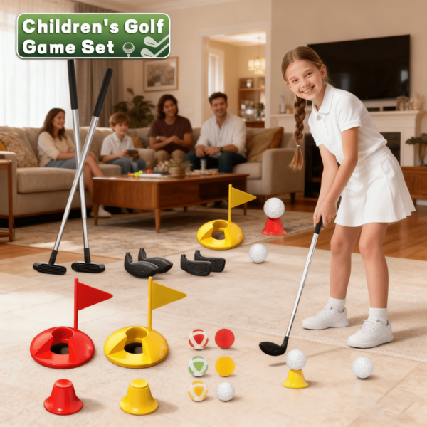 Golf Clubs For Kids, Includes 2 Telescoping Golf Clubs, 2 Holes, 2 Tees, 2 Flags, 6 Club Heads And 6 Balls, Indoor Outdoor Sports Toy For Two-Player Competition. Suitable Birthday Gifts For Boys Girls Ages 3 4 5 6 7 8+