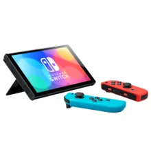 Nintendo Switch - OLED Model With Neon Red And Neon Blue Joy-Con - HK Version (HK Charger With HK To US Plug Adapter) - Neon Red & Neon Blue - View 3