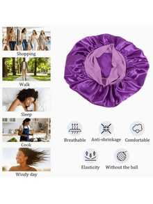 1 szt. Satynowy jedwabny czepek do spania, satynowe jedwabne czepki do włosów dla śpiących kobiet, fioletowy szeroki satynowy czepek do spania z szeroką opaską do włosów kręconych, czepek prysznicowy - Wielokolorowe - Zobacz 4
