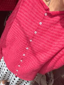 Womens Striped Cardigan Sweater Casual Crew Neck Open Front Button Down Long Sleeve Knit Sweaters Fall Outerwear - Dưa hấu đỏ - Xem 3