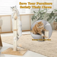 32" Tall Cat Scratching Posts For Indoor Cats Adults With 1 Hanging Ball 1 Dummy Mouse And 1 Cat Toy, Large Cat Scratch Post Cat Scratcher Includes Sisal Rope - Yellow - View 4