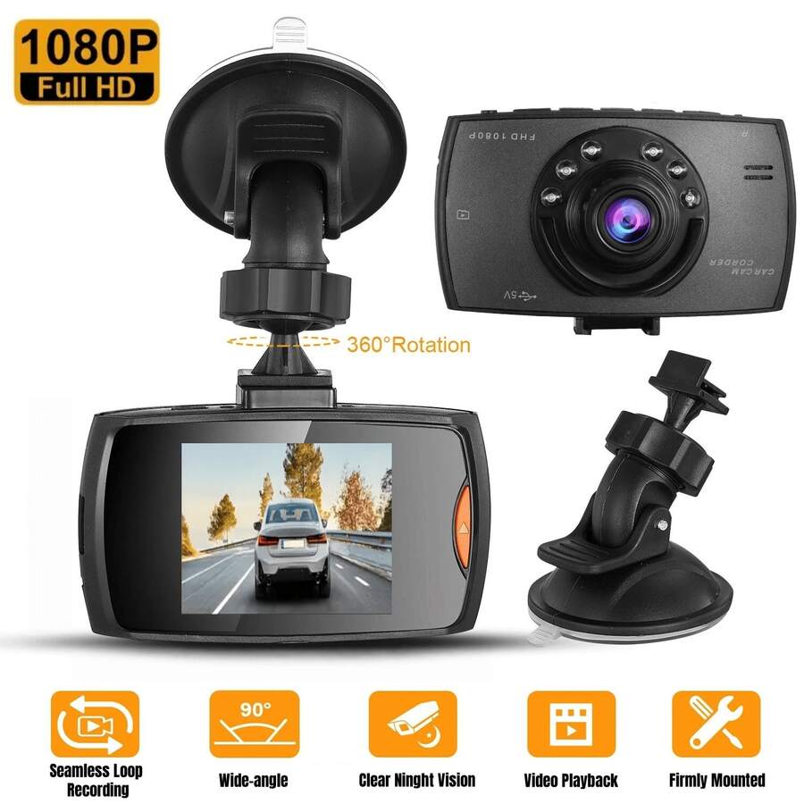 Dash Cam With Infrared Night Vision, 1080P Front Camera, IPS Display, Wide-Angle Lens, Loop Recording, Rechargeable Battery, Passenger Side Mount - Ideal Holiday Gift