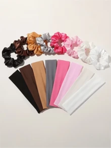 12 قطعة/مجموعة من اكسسوارات الشعر البسيطة للنساء بألوان سادة، شريط شعر + ربطات شعر، مناسبة للحياة اليومية والرياضة واليوغا والمدرسة، هدايا