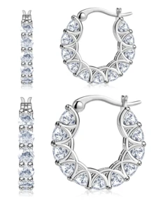 2 perechi de cercei cu zirconii cubici și cercei din aur de 14k, cercei hipoalergenici cu diamante pentru femei, potriviți pentru purtare zilnică și cadouri