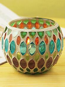 1 szt. europejski mozaikowy kolorowy szklany mały świecznik, zestaw szklanych świeczników, błyszczący świecznik, ręcznie wykonany, wyjątkowy dekoracyjny wzór, centralny element dekoracyjny, odpowiedni na romantyczną kolację przy świecach, okrągłe misy na świece, Diwali, przyjęcia świąteczne i dekorację domu. - Wielokolorowe - Zobacz 15