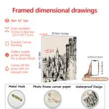 1 件，带画框的画布，纽约市海报，复古黑白纽约素描印刷品，纽约市海报，市中心女孩墙面艺术，时尚宿舍装饰，家居装饰，墙面艺术，海报，带画框的墙面艺术，房间装饰，卧室装饰，墙面装饰，浴室装饰，客厅装饰，办公室装饰 - 彩色 - 查看 3