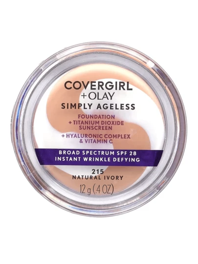 CoverGirl Simply Ageless Instant Wrinkle Defying Foundation 215 Natural Ivory 0.4oz/12g - Makeup Base,Beauty,Long-Lasting,Non-Transfer,Waterproof,For Women Girls,Men Boy,Suitable For Birthday,Party,Office,Gift,Ideal For Y2K Fancy Fashion