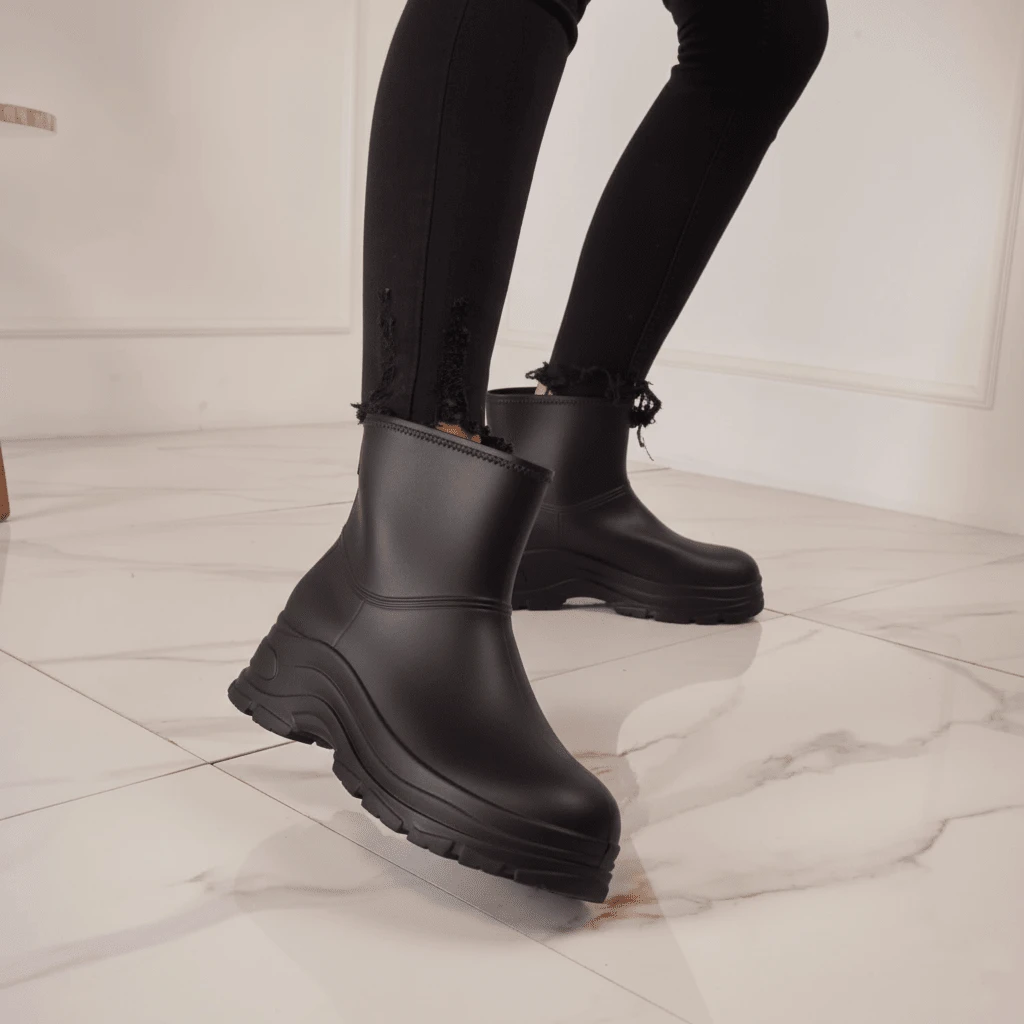 Comfortable Minimalist Mid-Calf Thick Sole Boots With Handle, Suitable For Commuting - Black7275 - View 1