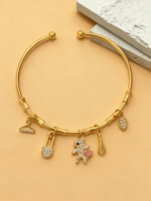 1 pezzo Bracciale regolabile in rame placcato oro 18K, stile bohémien con pendenti a forma di stella, luna, occhio del diavolo, nappina, orso, gioielli punk goth, adatOgnissantilloween, Ringraziamento, feste invernali, ottimo regalo per adolescenti e accessori gioielleria da donna