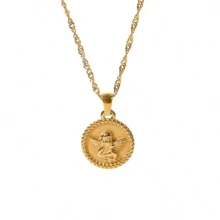 VKHK 1 件复古 18K 镀金不锈钢淡水珍珠天使吊坠项链，适合女性日常和婚礼佩戴配饰礼物 - 金黃色 - 查看 12